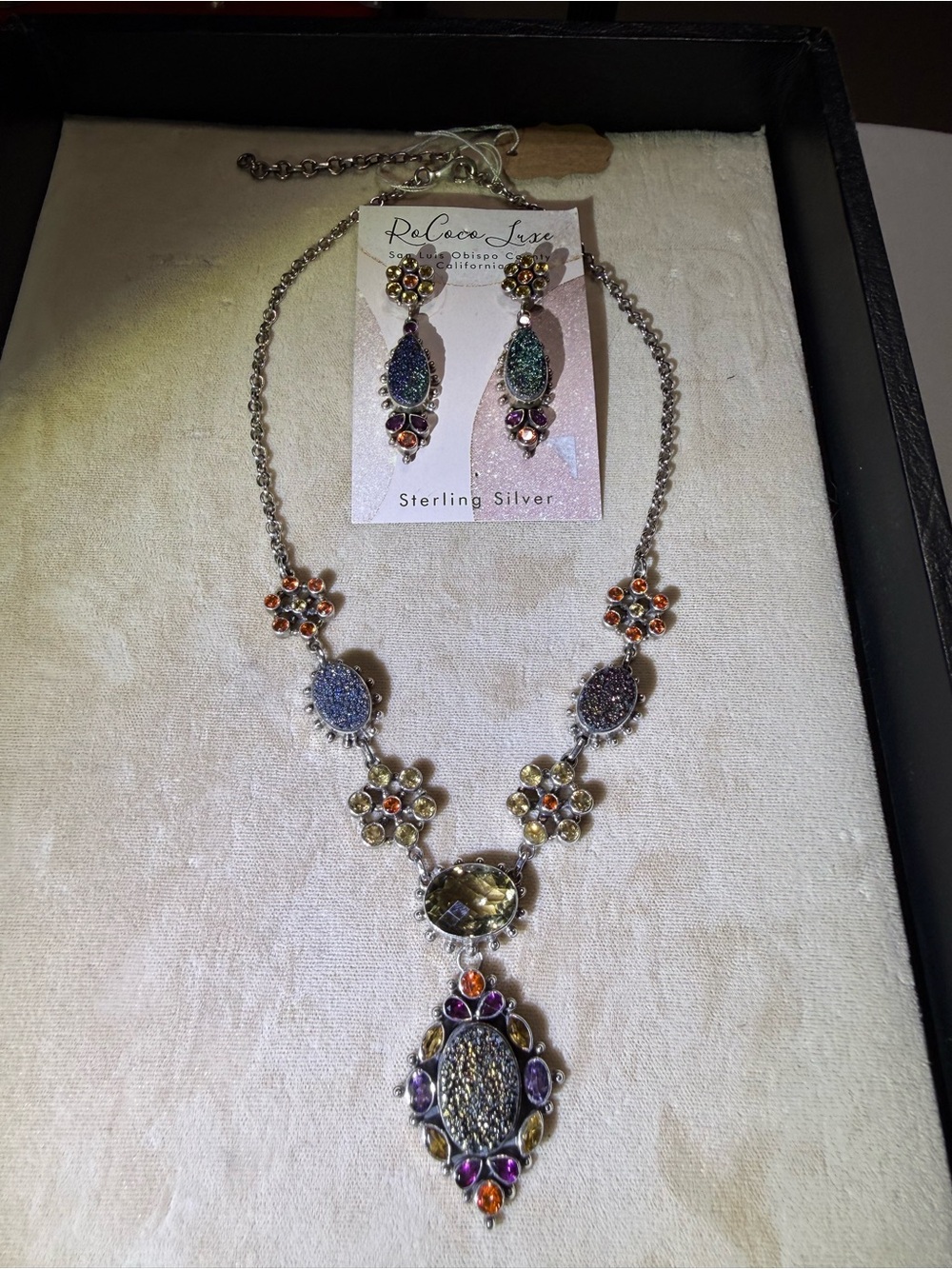 Nicky Butler SET sterling 925 w genuine stones earrings & necklace druzy vintage